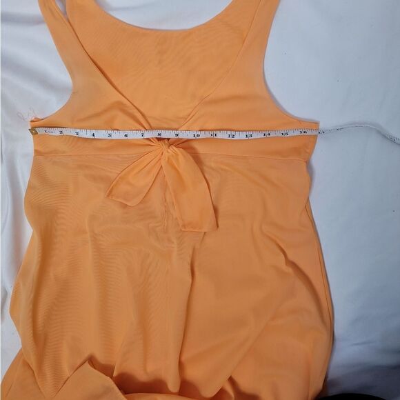 VINTAGE 80s orange sherbet tie‎ front maxi night gown dress M - Picture 12 of 14